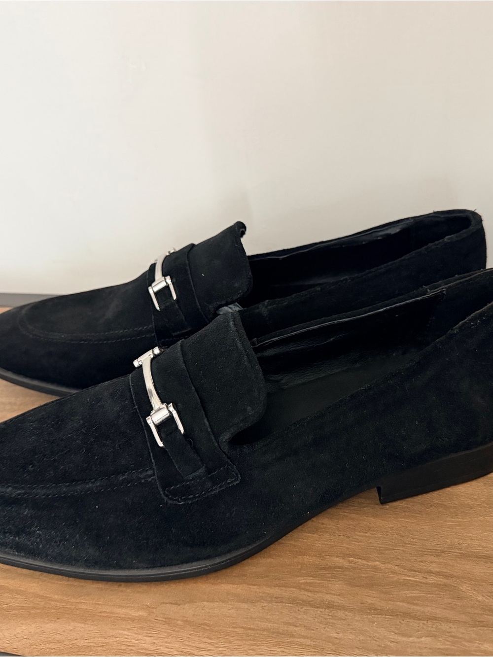 Men's Black Suede Slip-On Loafers with Silver Bit Hardware